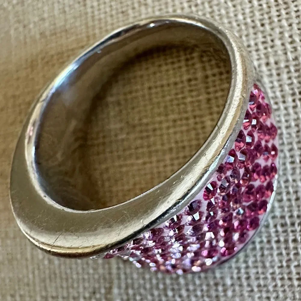 Stunning Swarovski Crystal Wide Band Ring - Sterling Silver 925 AU size 7